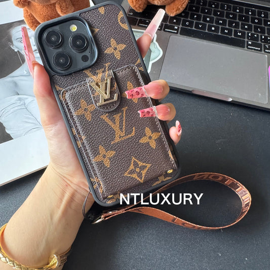 Étui de téléphone avec porte-cartes et rayures motif amour traditionnel