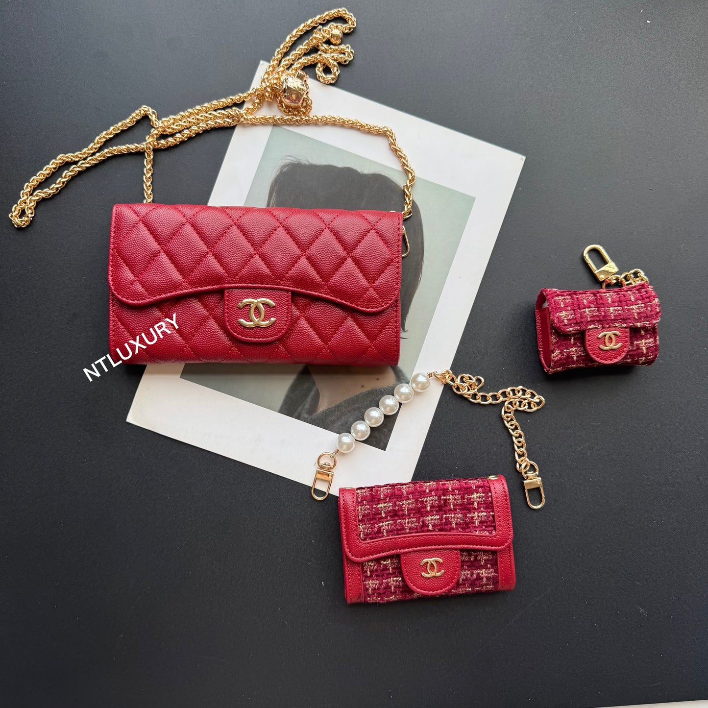 Coco Fine Wallet, lot de 3 (Patch rouge foncé)