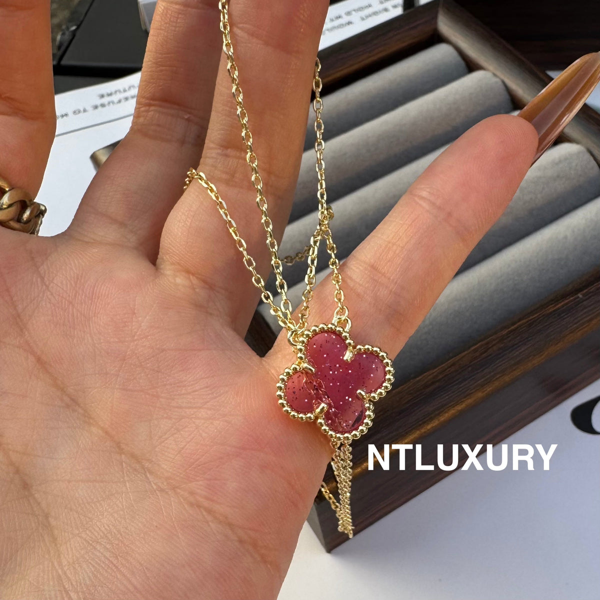 Leaves Gold Designs 4 Set (Earrings+Ring+Bracelet +Necklace) - Pink New