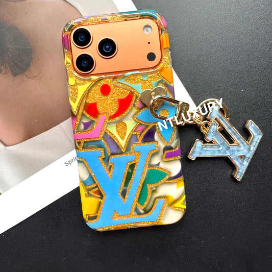 Coque de téléphone colorée avec pendentif "Love for Life" (Bleu)