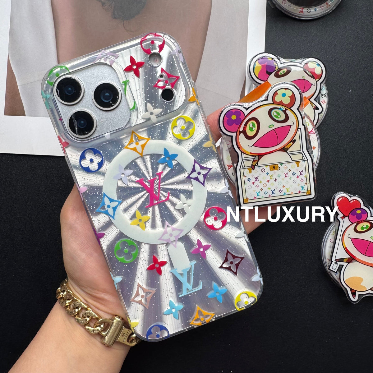 Laser Shining Love Phone Case with Magsafe Holder (Cute Bear£©