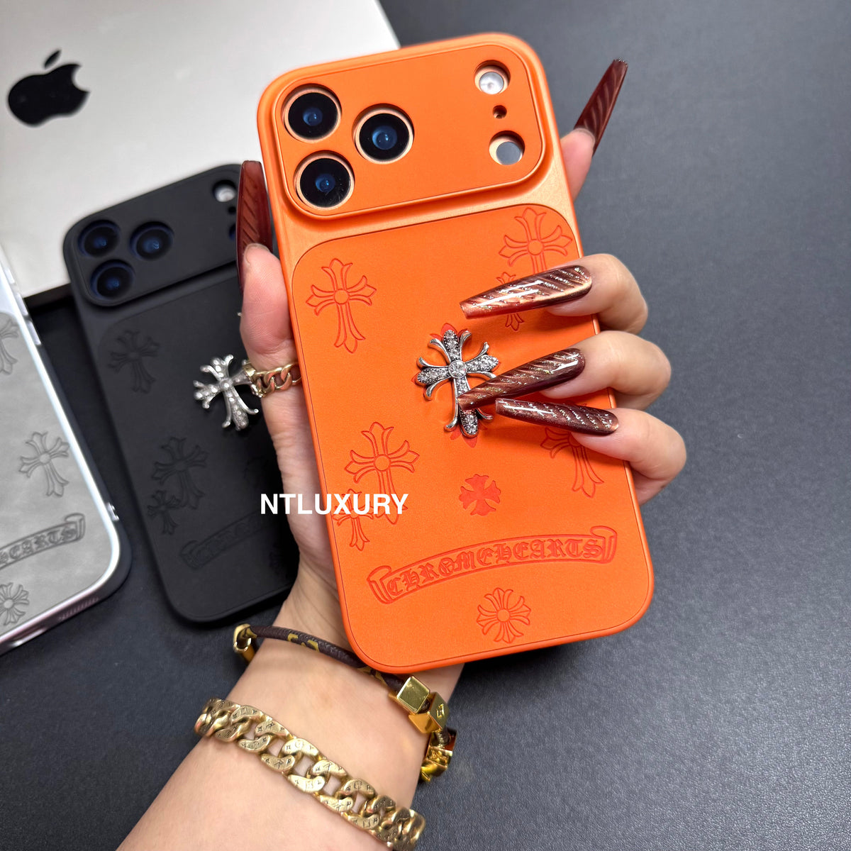 Coque de téléphone à paillettes chrome jus d'orange