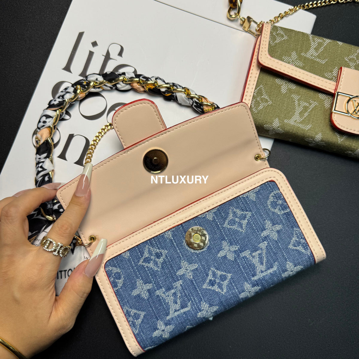 Dophine Girl Wallet Design Phone Case with Scarf Chain (12 Colors)