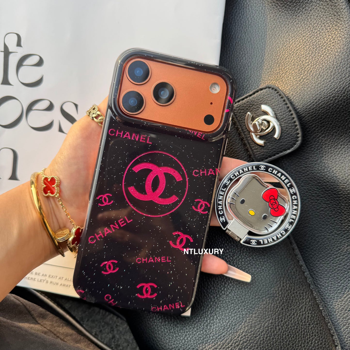 Black Pink CC Magsafe Phone Case with Cat Holder