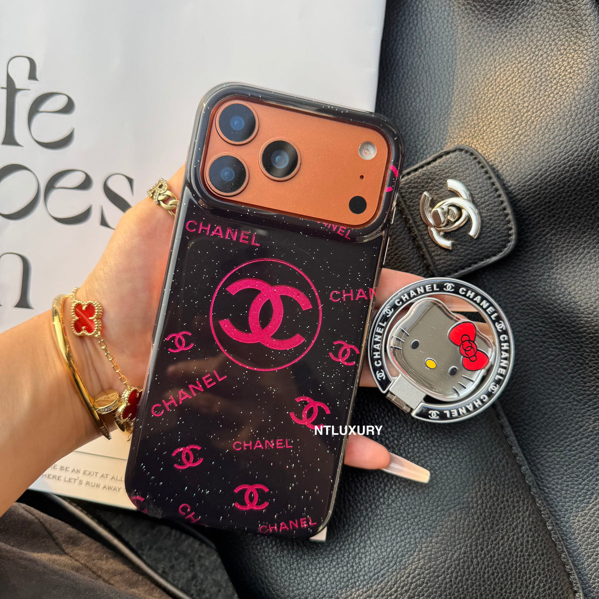 Black Pink CC Magsafe Phone Case with Cat Holder