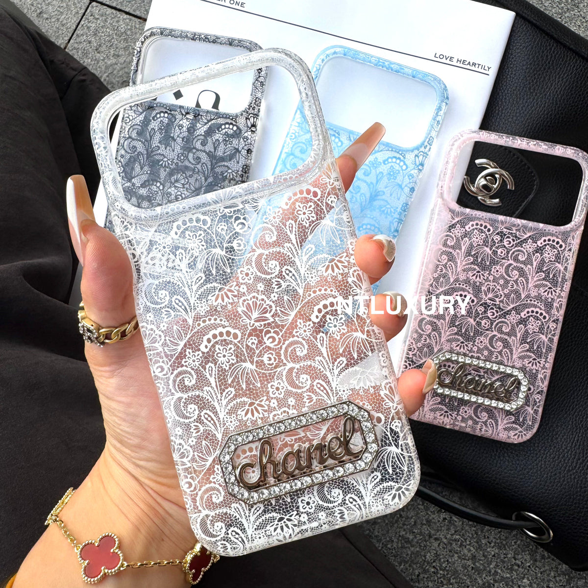 Colorful Transparent Lace CC Phone Case
