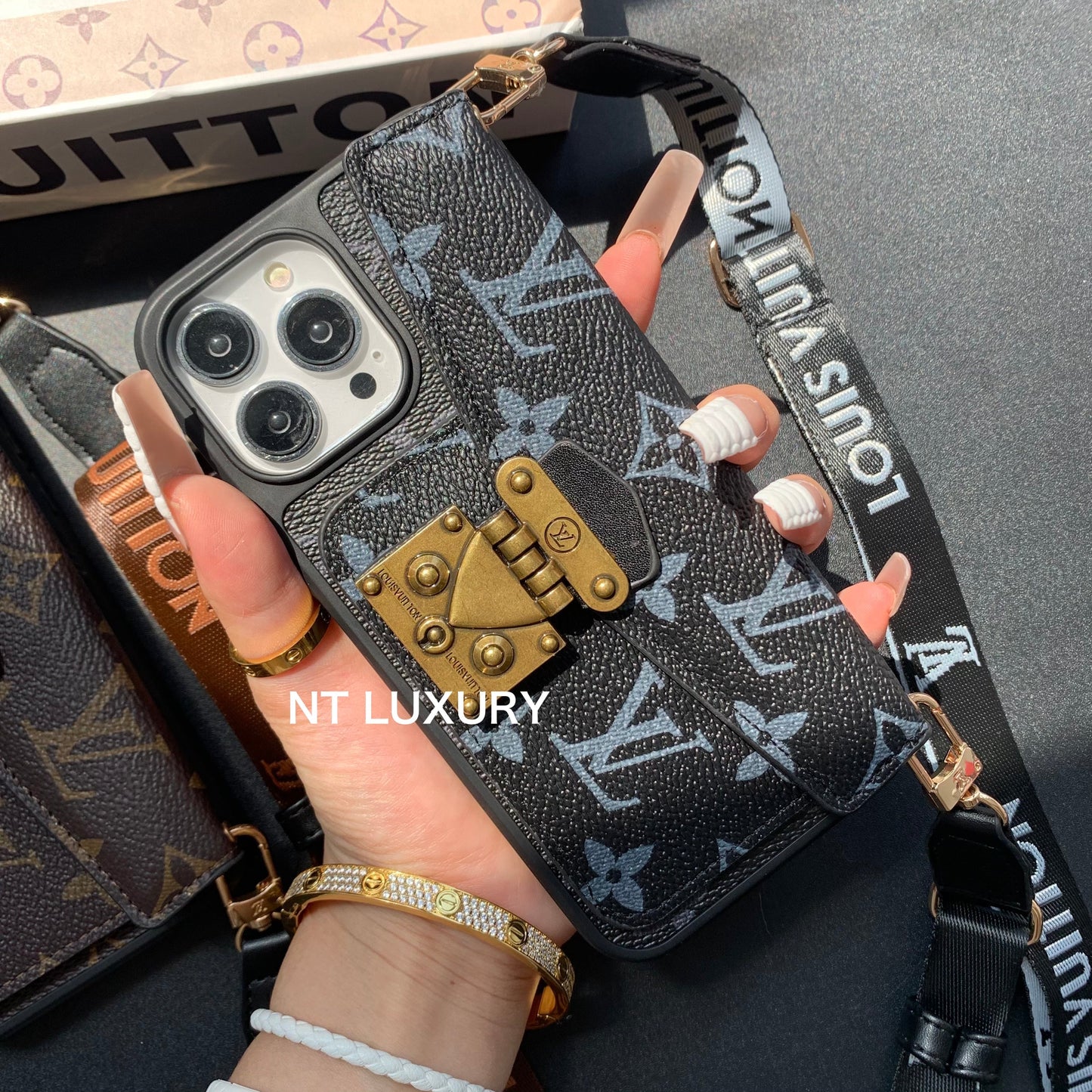Unique Lock Design Phone Case with Card Pocket & Rope (3 Pieces)