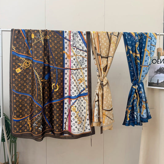 Love Chain Silk Long Scarf (Brown)