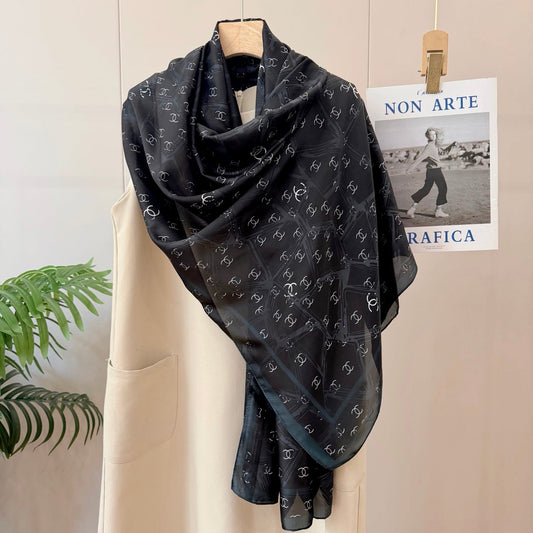 Full CC Silk Long Scarf (Black)