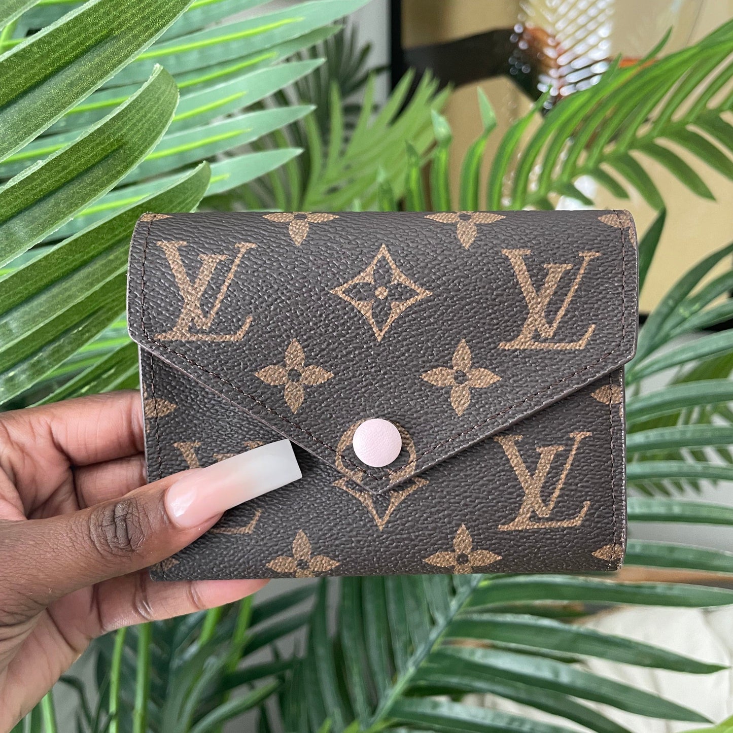 Portefeuille intégral logo fleur marron/rose clair *livré avec boîte*