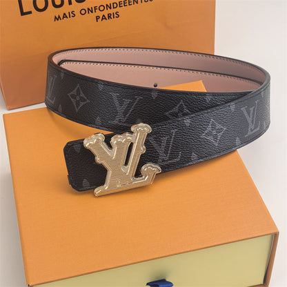Horizontal Textured Buckle Belt (Black Pattern)