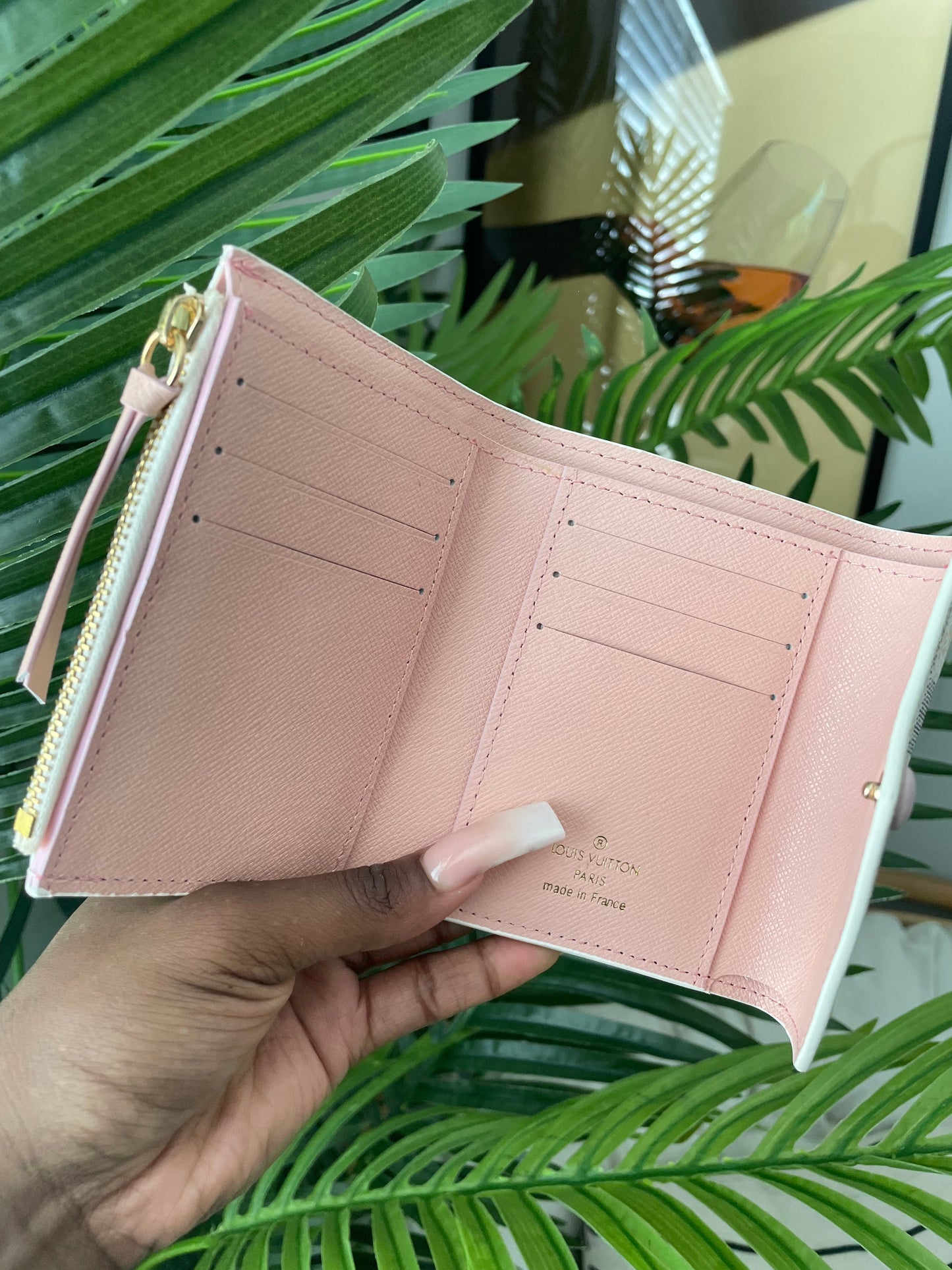 Portefeuille intégral logo fleur marron/rose clair *livré avec boîte*