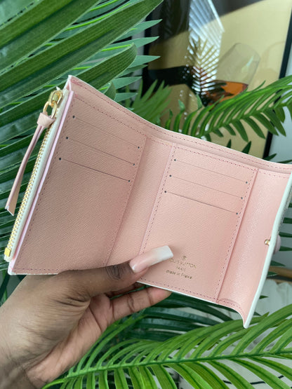 Geldbörse mit kurzem braun-rosa Blumenlogo *kommt mit Box*