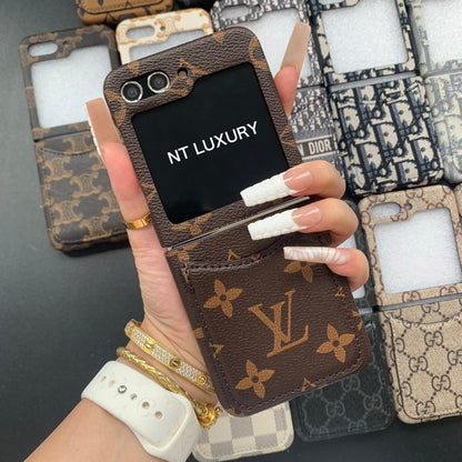 Vintage Floral Case For Z-Flip Series with Pocket (Brown Love)