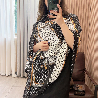 Traditional Love Long Scarf (Black & White)
