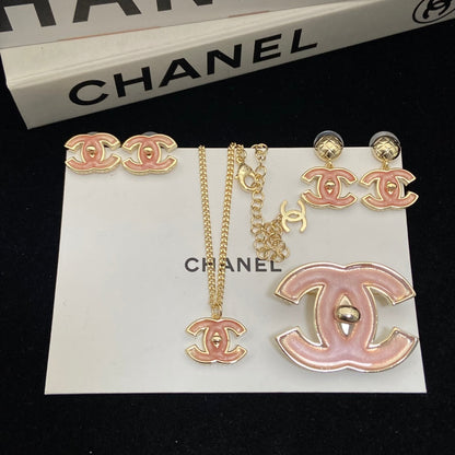 Pink Girl CC Design 4 Set (Earrings1 & 2+Brooch +Necklace)