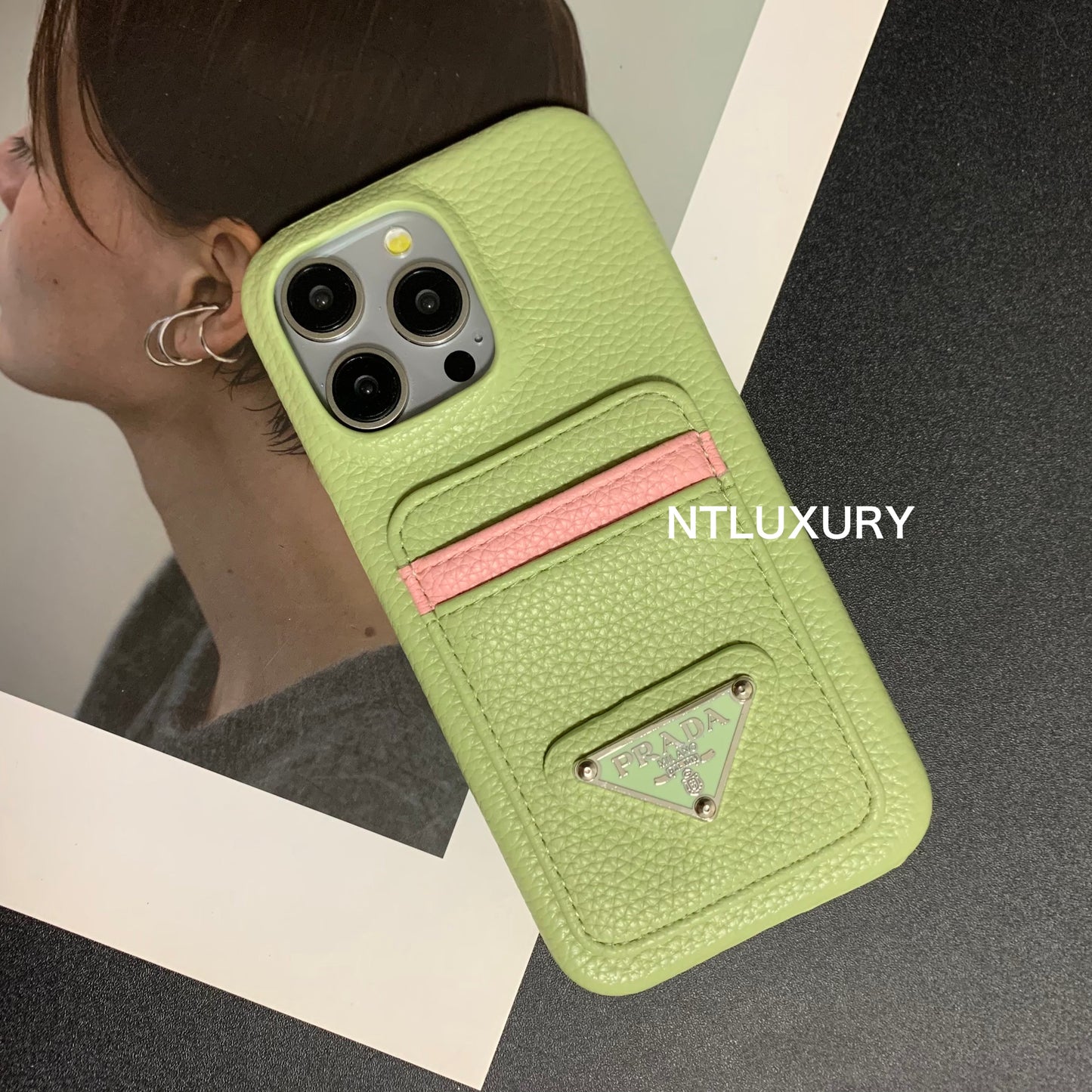Étui de téléphone à motif litchi avec poche pour iPhone