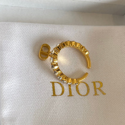 Bague ouverte pendentif lettre diamant de cristal