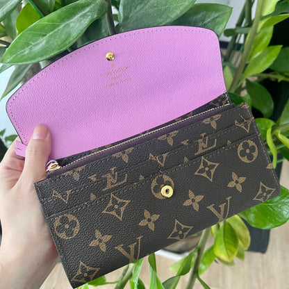 Long portefeuille marron/rose avec logo fleuri *livré avec boîte*