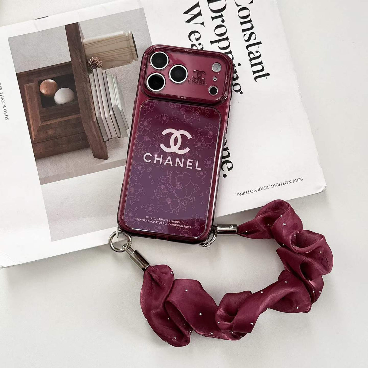 Burgundy CC Fancy Phone Case With Strap