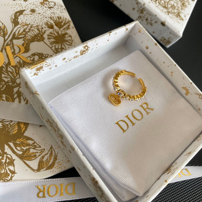 Bague ouverte pendentif lettre diamant de cristal