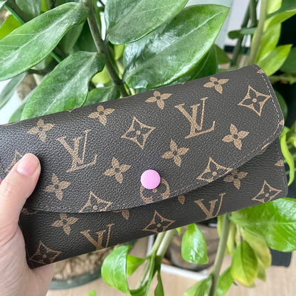 Long portefeuille marron/rose avec logo fleuri *livré avec boîte*