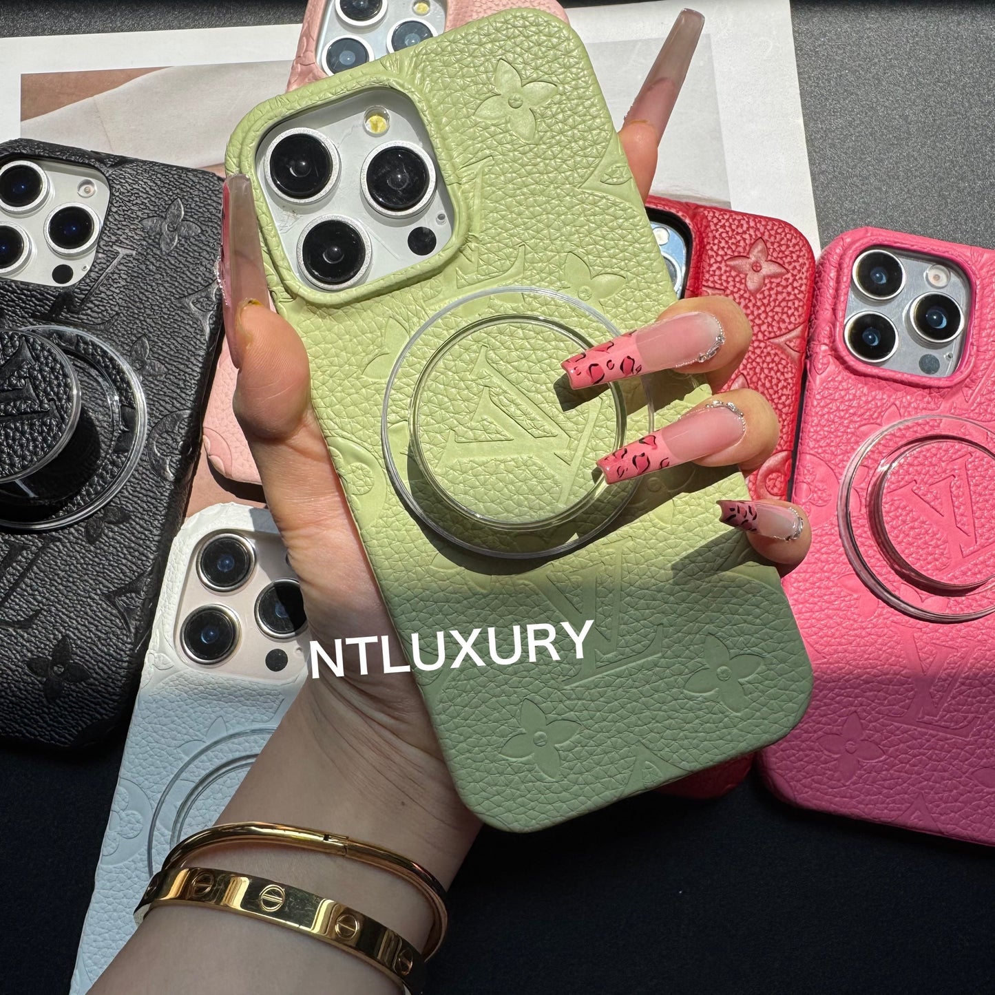 Litchi Leather Love iPhone Case with Magsafe Holder