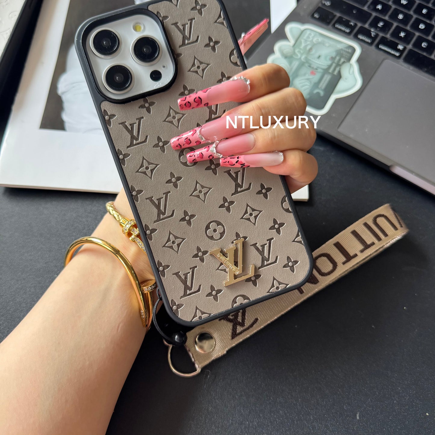Pure Press Floral Design Phone Case with Stripe