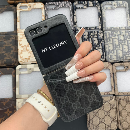 Vintage Floral Case For Z-Flip Series with Pocket (Black Good)