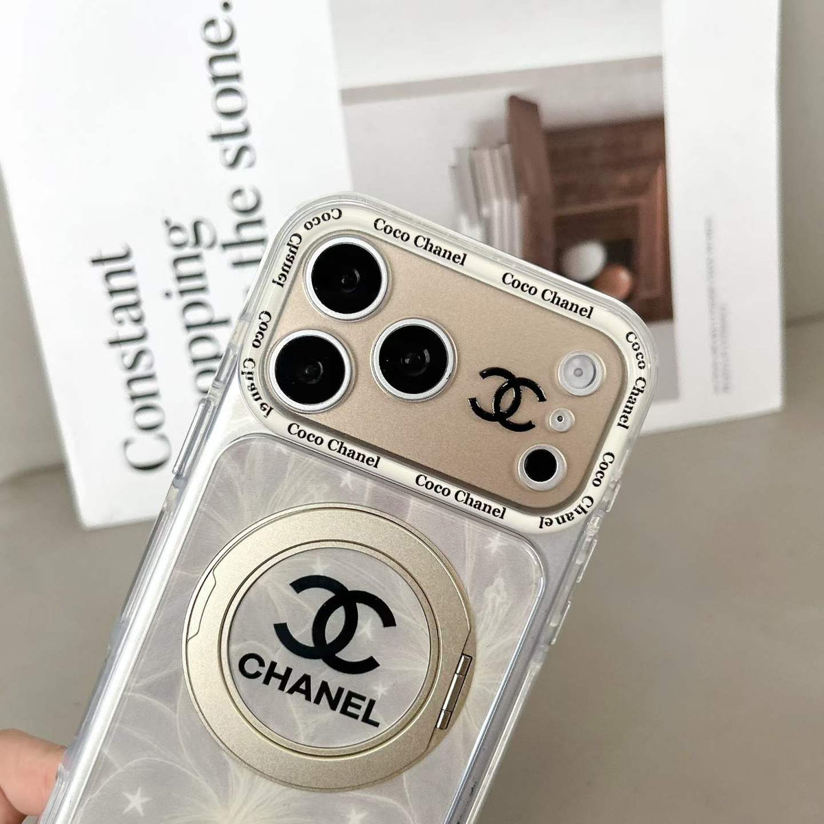 CC Marble Design Phone Case With Invisible Holder