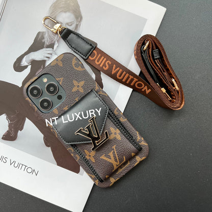 Coque Samsung Motif Floral Rétro avec Cordon et Porte-cartes
