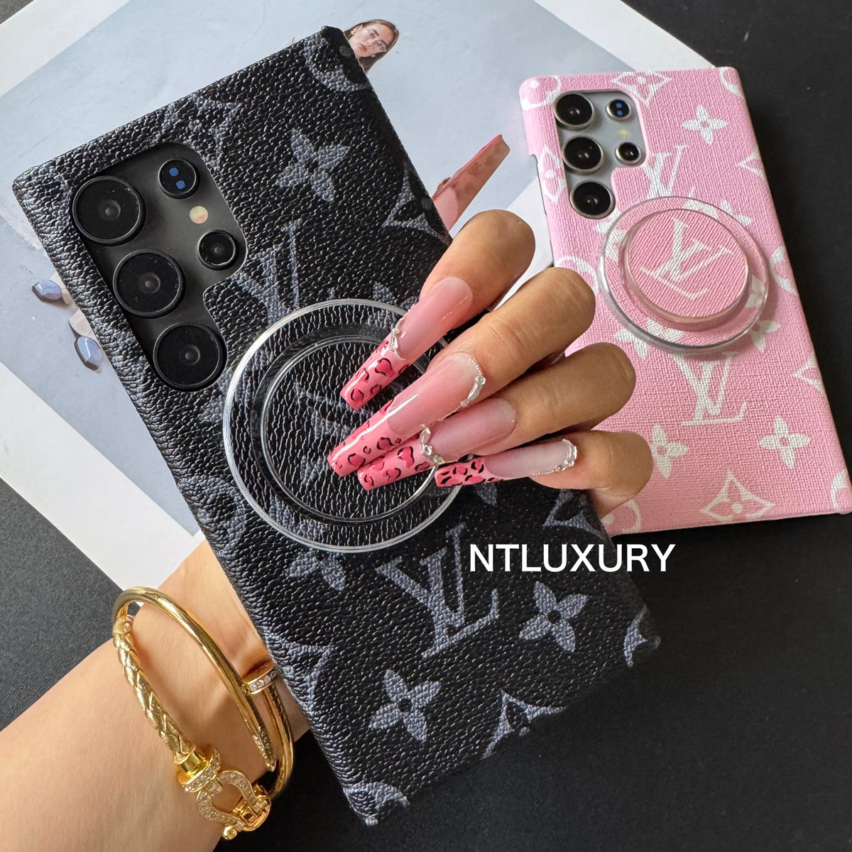 Traditional Love Samsung Case with MagSafe Holder (Black & Pink Big Love)