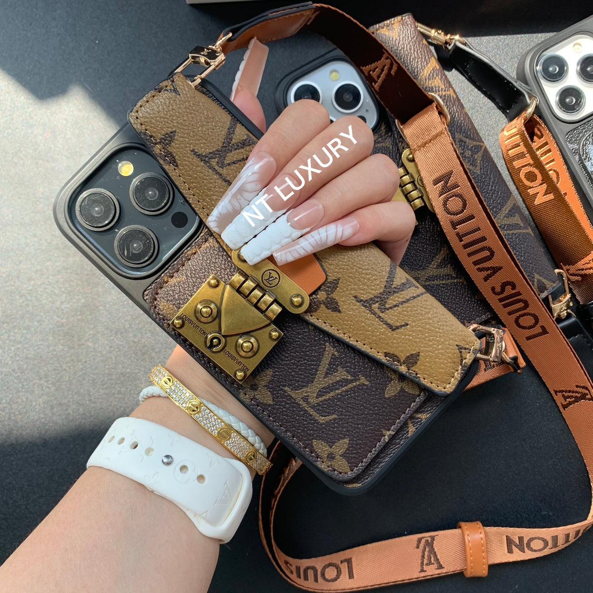 Étui de téléphone avec porte-cartes et cordon, design de verrouillage unique (3 pièces)