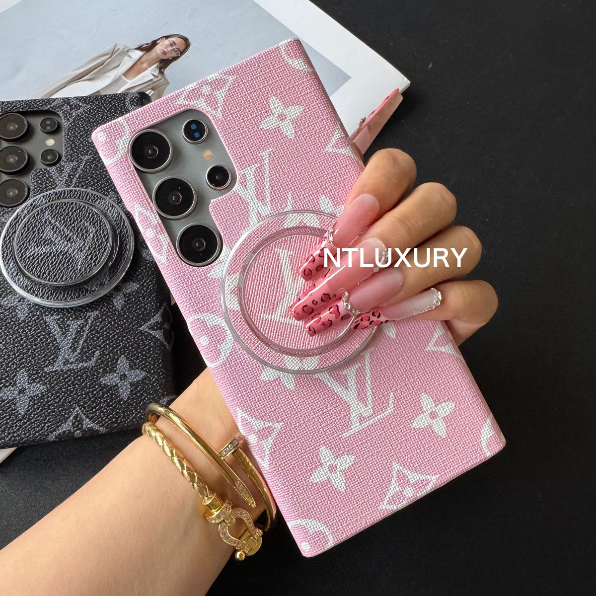 Traditional Love Samsung Case with MagSafe Holder (Black & Pink Big Love)