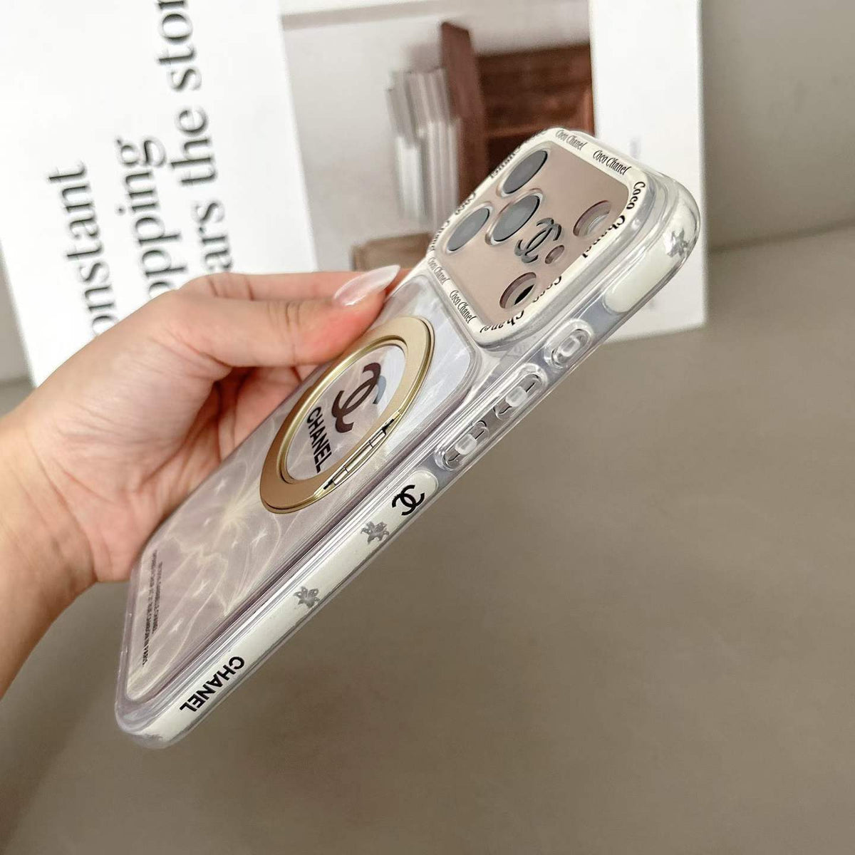 CC Marble Design Phone Case With Invisible Holder