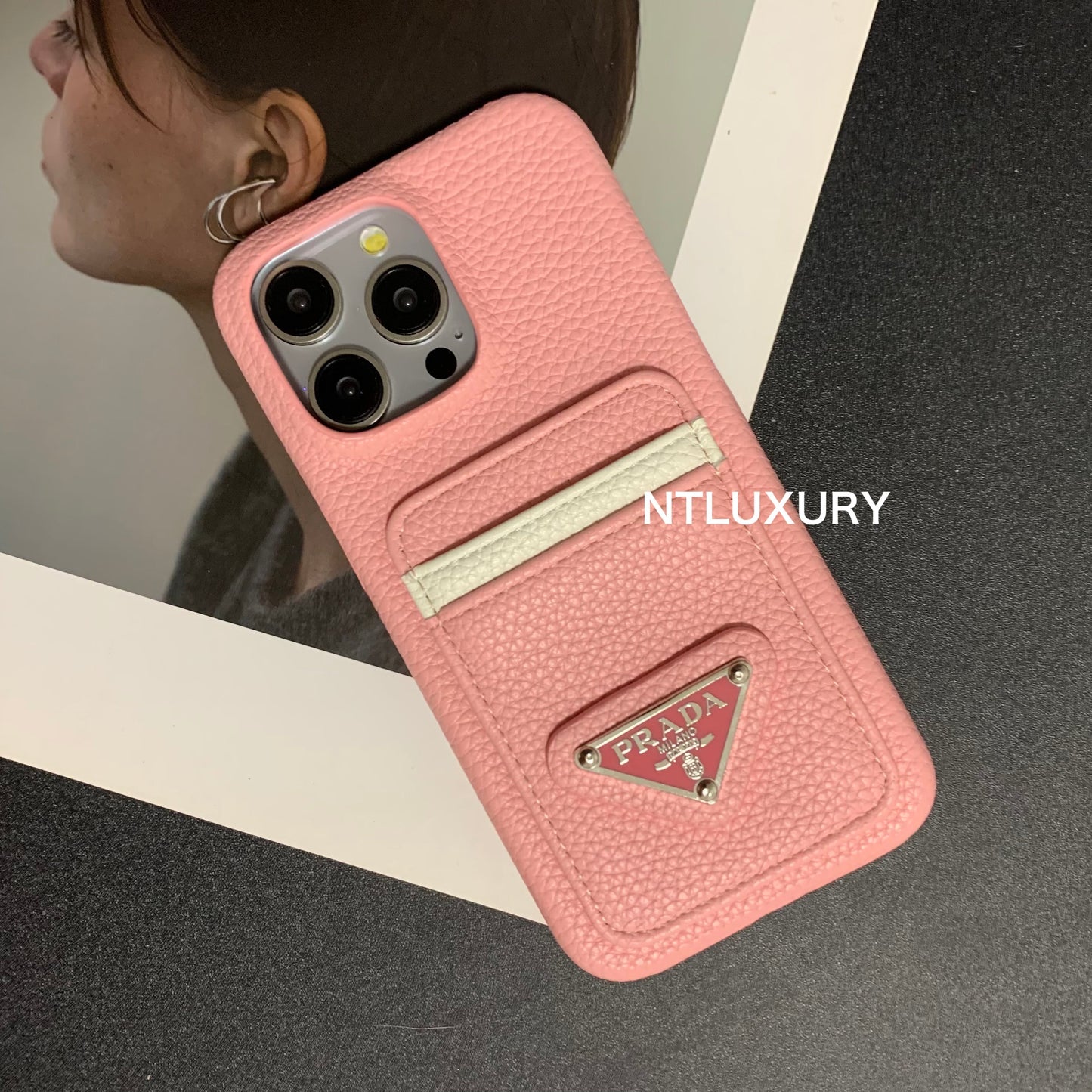 Étui de téléphone à motif litchi avec poche pour iPhone