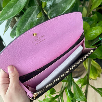 Long portefeuille marron/rose avec logo fleuri *livré avec boîte*