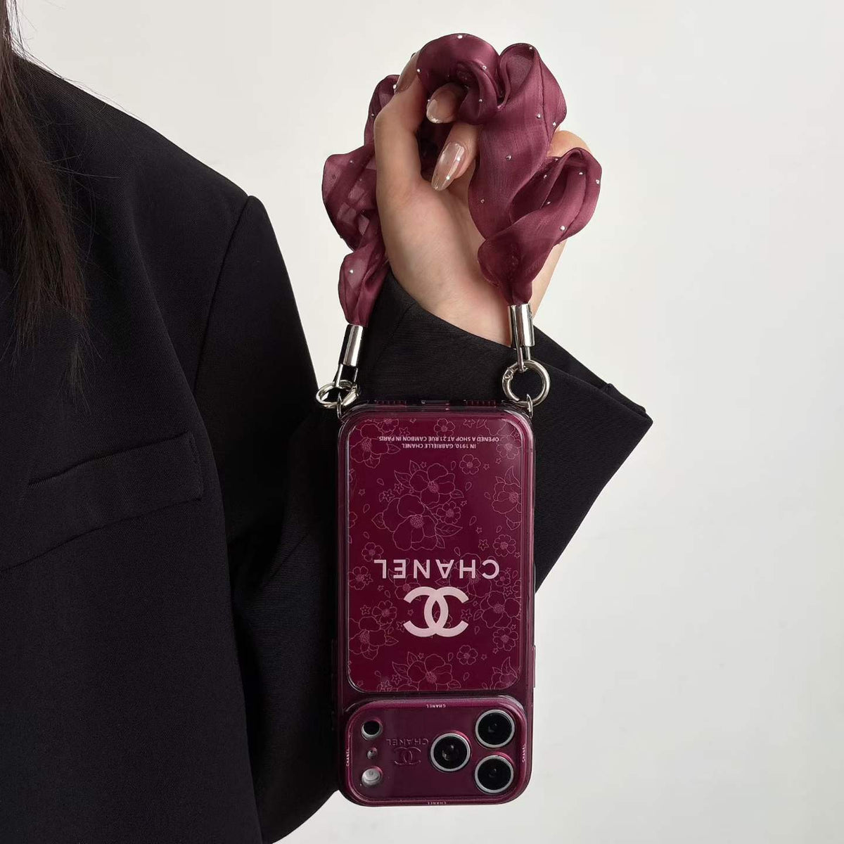 Burgundy CC Fancy Phone Case With Strap
