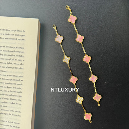 Bracelet Fille coquillage et Feuilles brillantes (Rose)