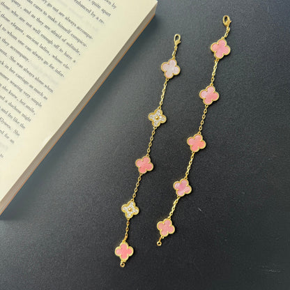 Bracelet Fille coquillage et Feuilles brillantes (Rose)
