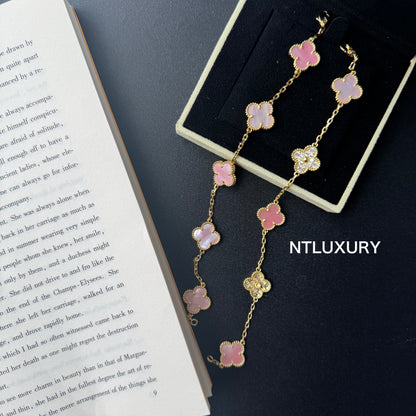 Bracelet Fille coquillage et Feuilles brillantes (Rose)