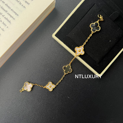 Bracelet Coquillage Fille & Feuilles Scintillantes (Gris)
