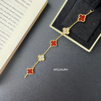 Armband "Muschel-Mädchen & Glänzende Blätter" (Rot)