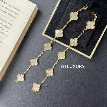 Bracelet La Fille Coquillage et Feuilles Scintillantes (Blanc)