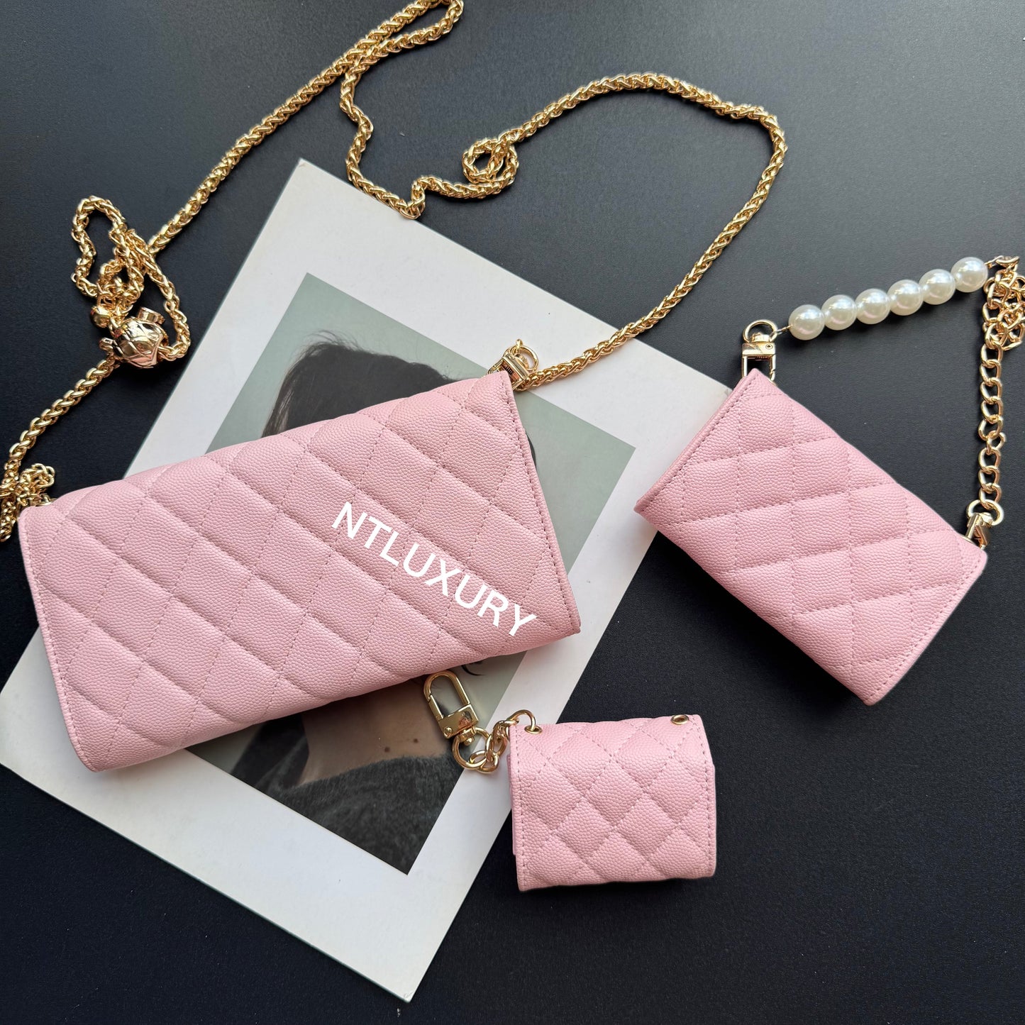 Portefeuille Coco Fine 3 pièces (Rose Litchi)