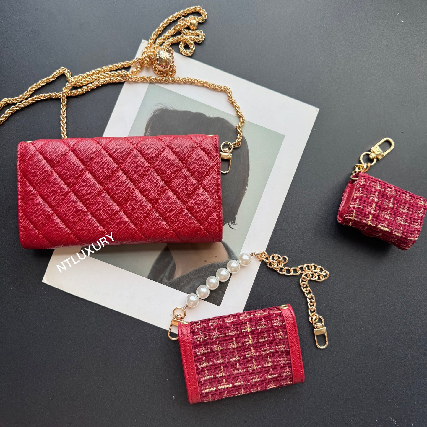 Coco Fine Wallet, lot de 3 (Patch rouge foncé)