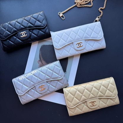 Grand portefeuille Coco avec chaîne (8 couleurs brillantes)