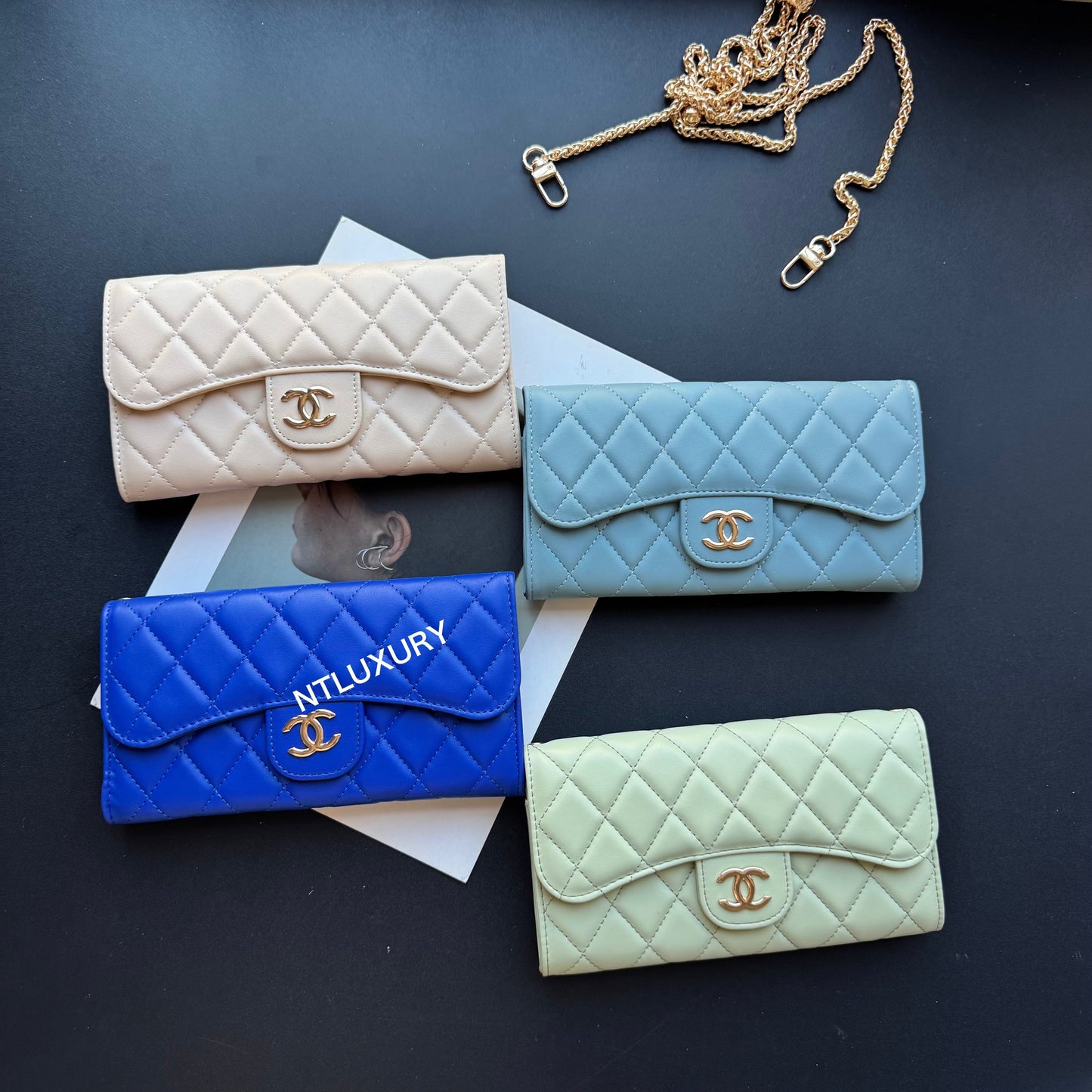 Coco Fine Large Geldbörse mit Kette (Glänzend, 8 Farben)