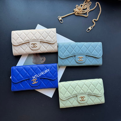 Grand portefeuille Coco avec chaîne (8 couleurs brillantes)