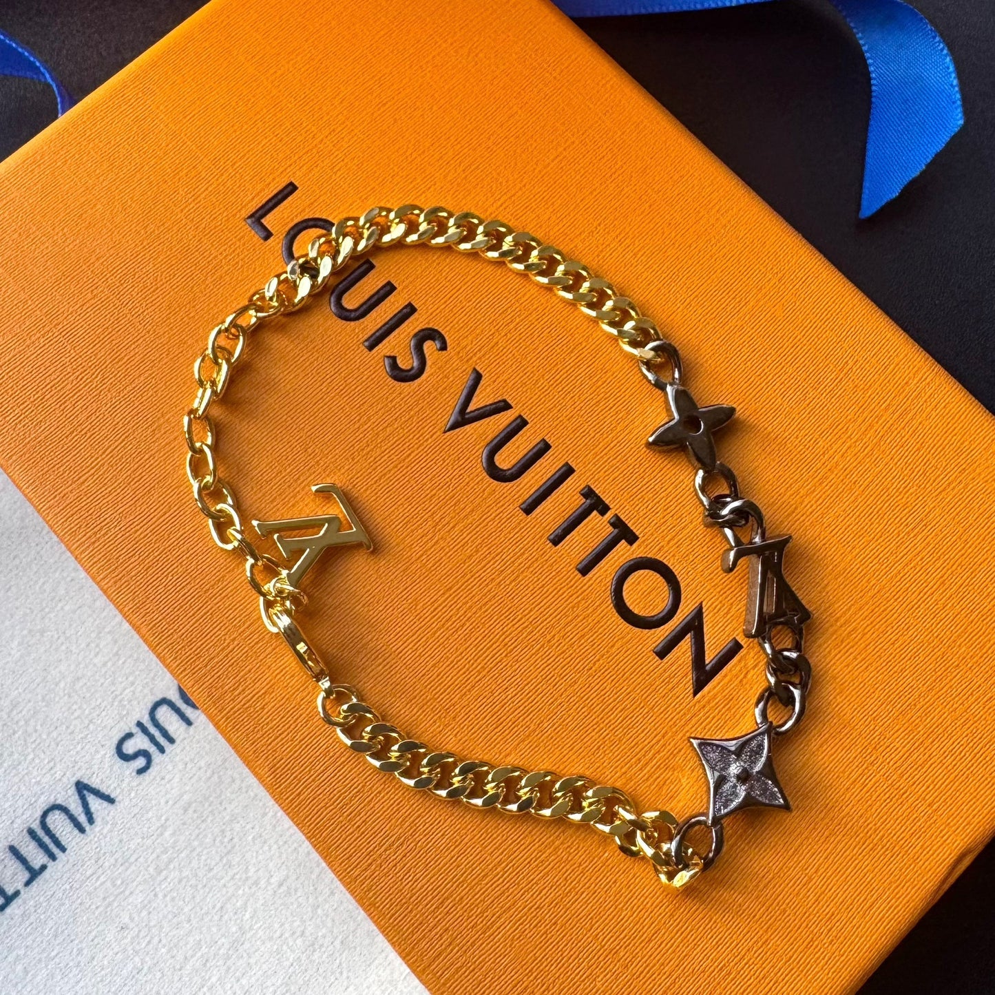 Gold Black Love Chain Bracelet
